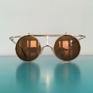 Double Layer Lens Flip Up Round Sunglasses